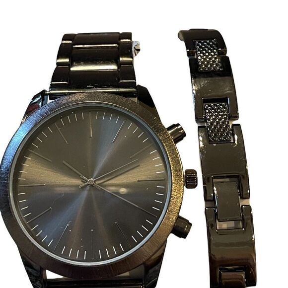 NIB INC International Concepts watch bracelet gunmetal gift set - Picture 2 of 3